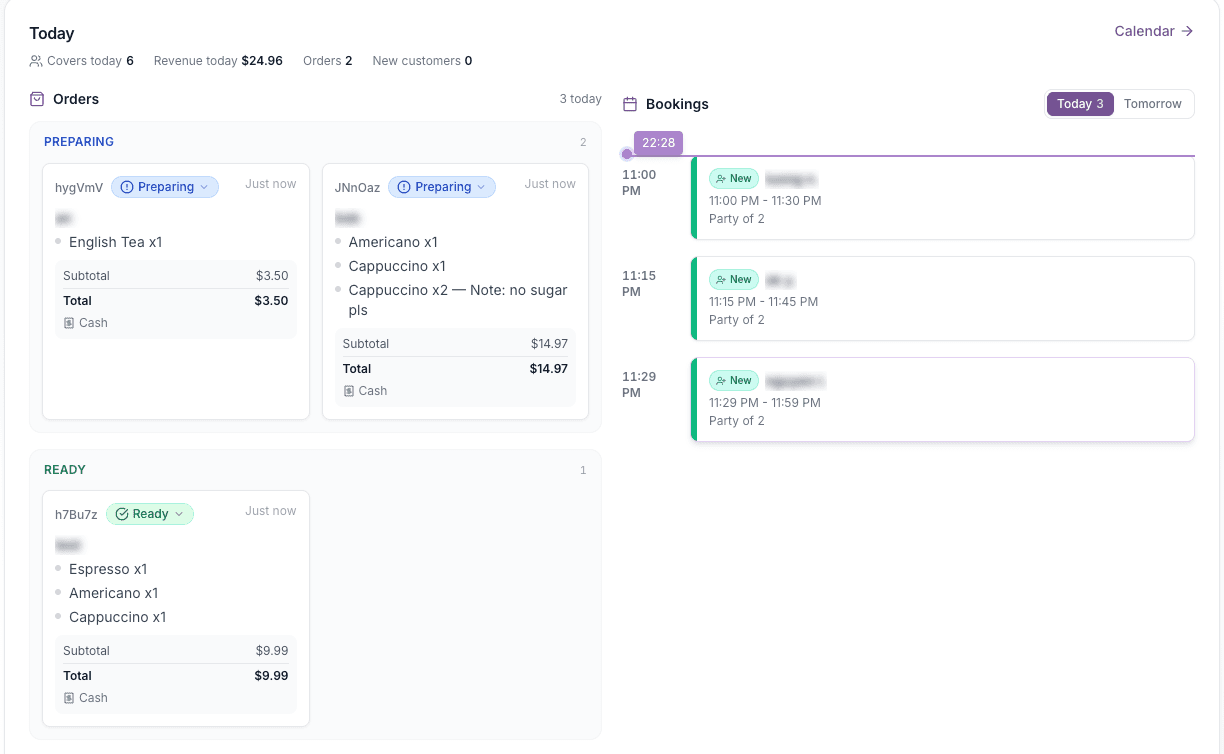 Ordi dual orders and bookings dashboard